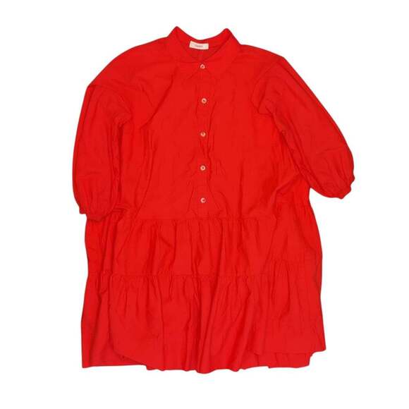 Style Dresses & Skirts - Style Red Tiered Button-Down Shirt Dress - Relaxed Fit